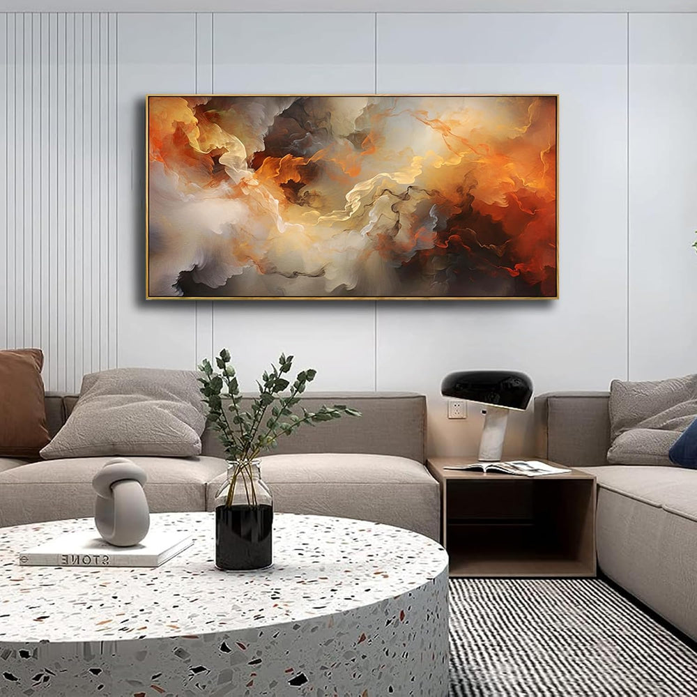 VHMING Abstract Wall Art Framed Ready to Hang Home Decor Orange White Artwork...