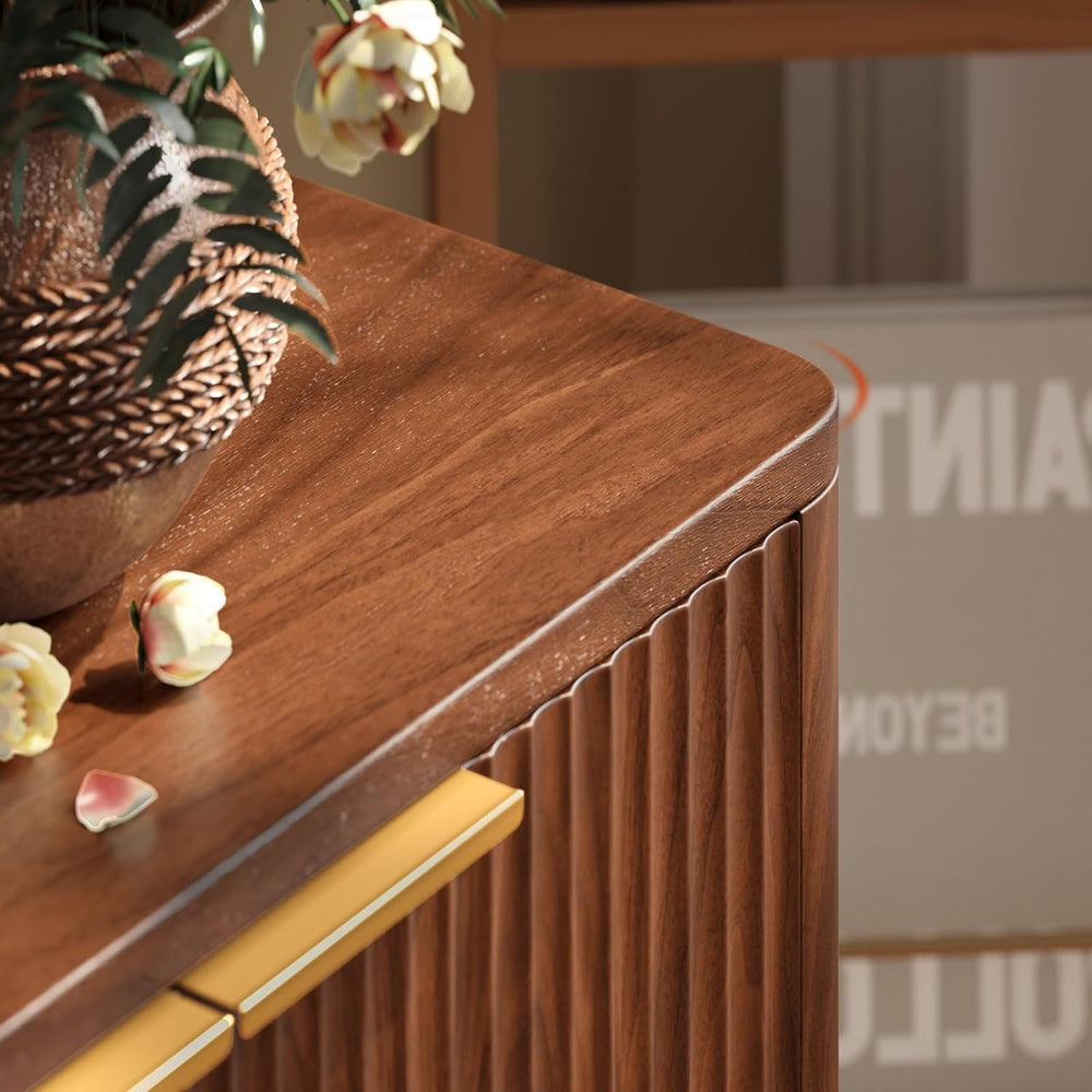 Evermagin 67" Fluted Walnut Buffet Cabinet with Storage