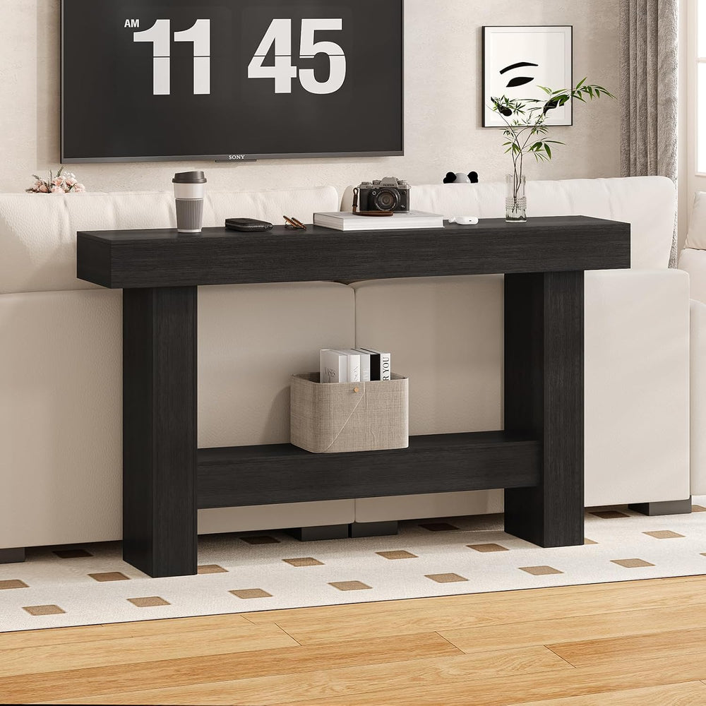 55 Inch Farmhouse Console Table, Wooden Rectangular Sofa Table Behind the Cou...