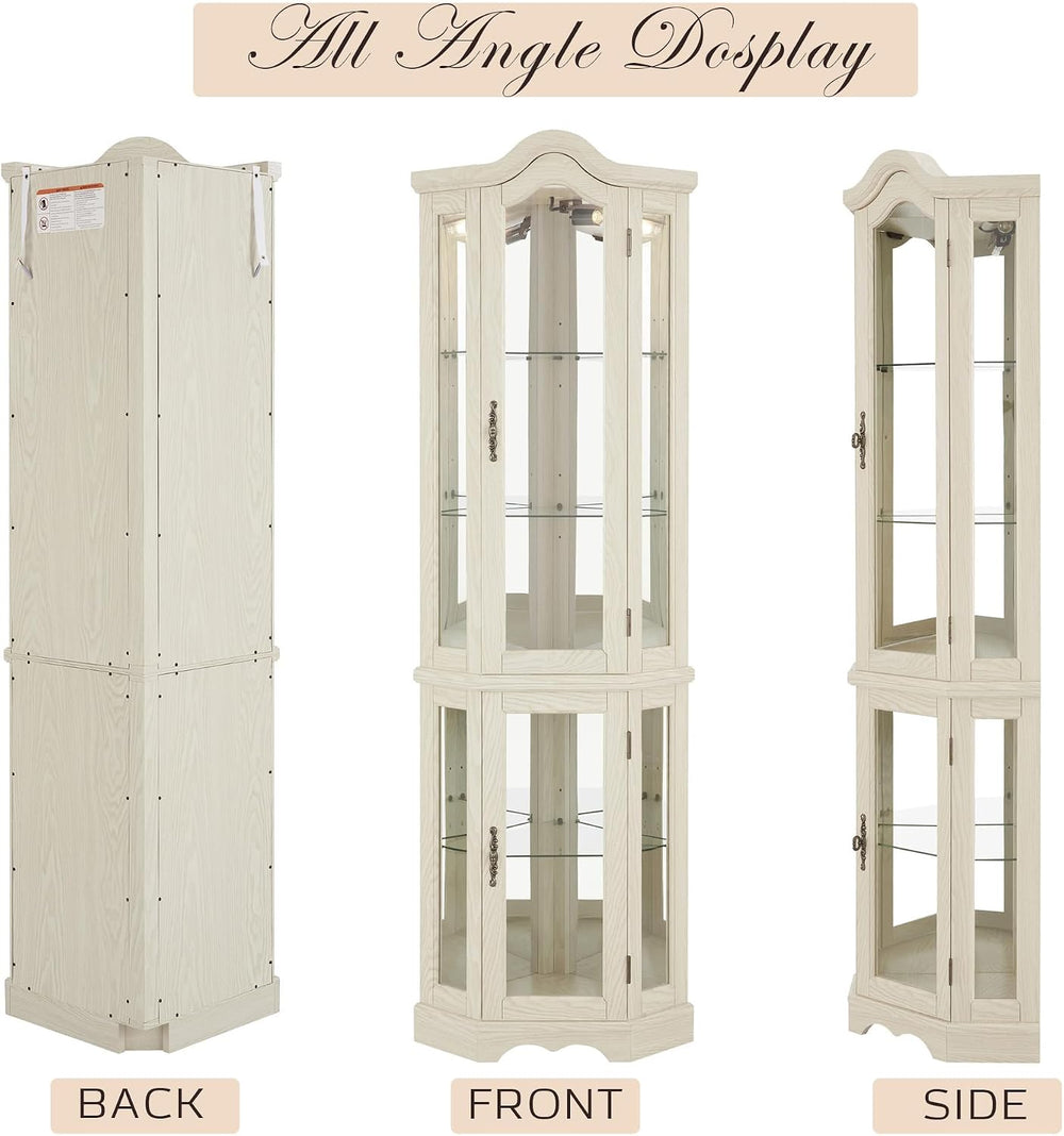 Corner Curio Cabinet, 70.5" Lighted Glass Display Case with 5 Adjustable...