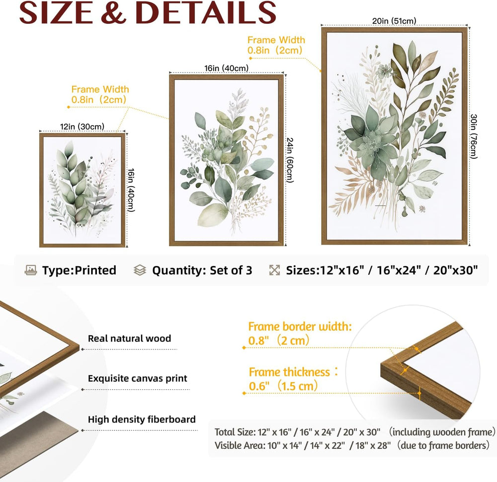 EisEver Watercolor Botanical Wall Art Set of 3, Sage Green Bathroom Wall Deco...