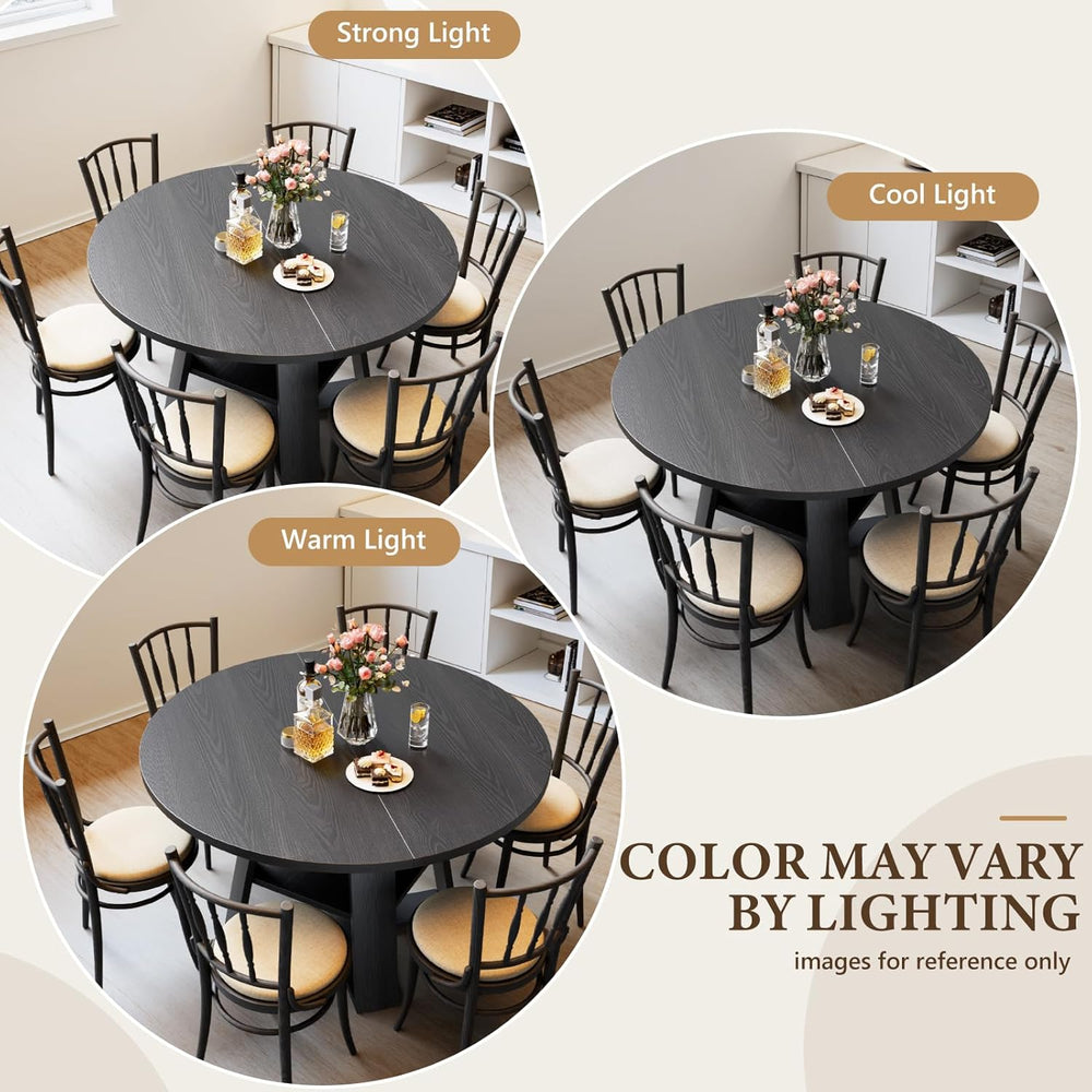 43 inch Round Dining Table for 4-6, Dining Table with Storage Shelf, Wood Gra...