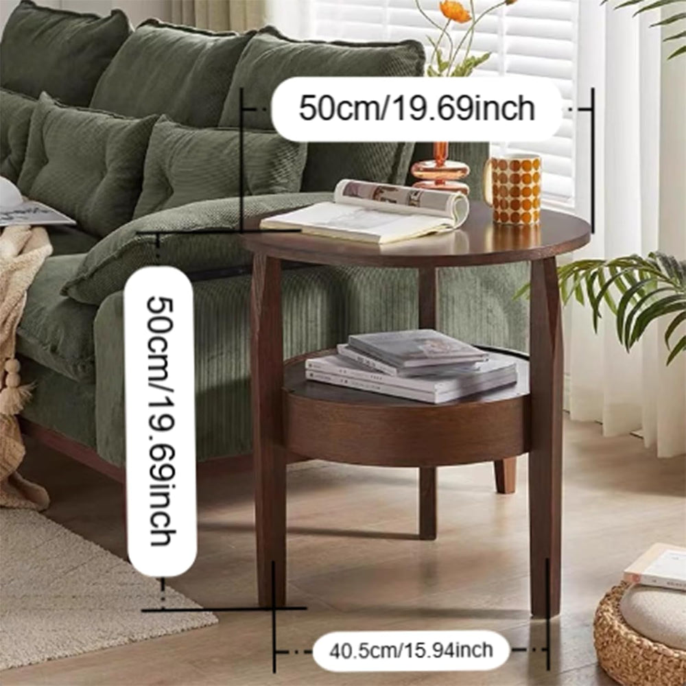 YUNMUAIR-Round Side Table with Drawer,2-Tier Vintage End Table with Storage,N...