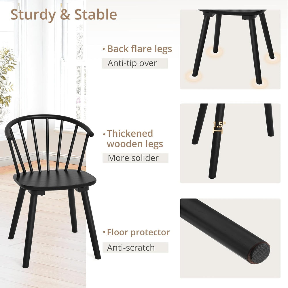 LUE BONA Black Dining Chairs Set of 4, Farmhouse Wood Dining Chairs with Semi...