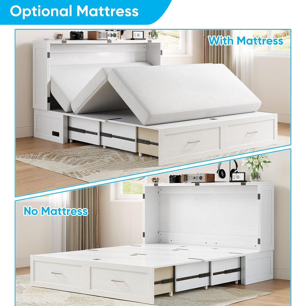 Mjkone 64" Width Queen Size Murphy Bed Cabinet with USB Charging Station...