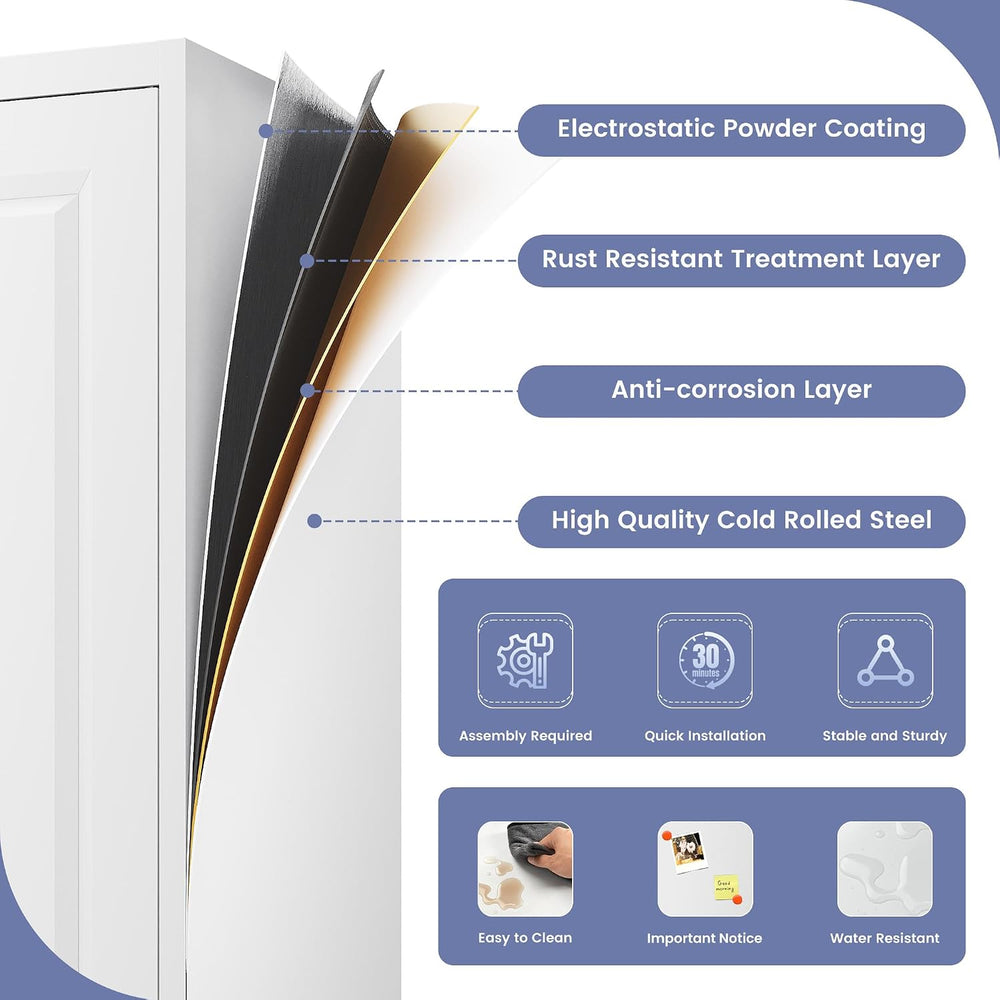 71''Tall Narrow Storage Cabinet Metal Bathroom Cabinet with Doors and...