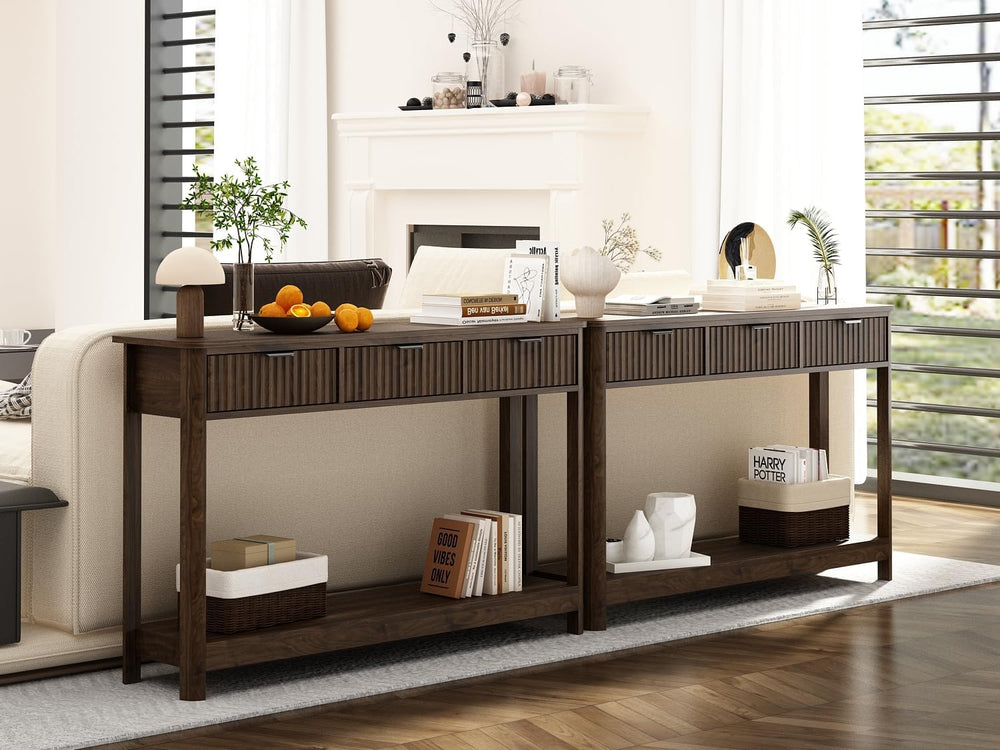 RUSTOWN Fluted Wood Console Table with 3 Drawers, 47.2" Boho Entryway Ta...