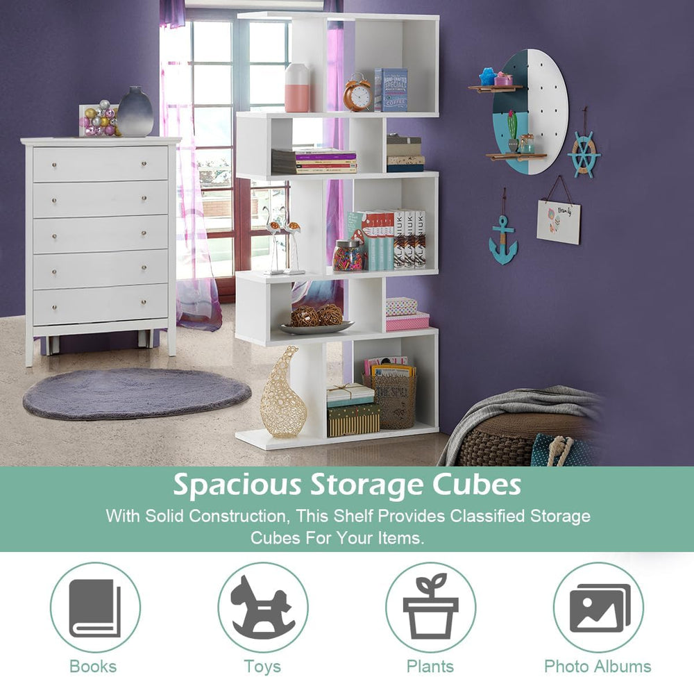 Giantex 5-Tier Geometric Bookshelf White, 70'' Tall Wood Freestanding...