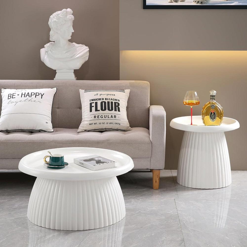 Henf 19.69" Round End Table for Indoor Outdoor, Fluted Pedestal Base, Ma...