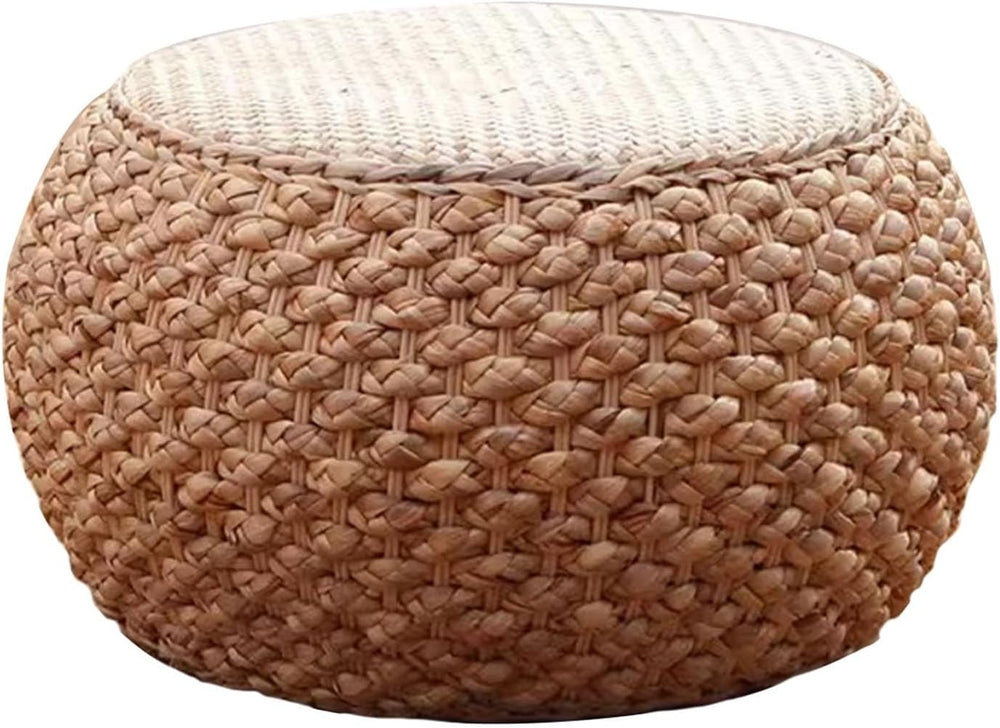 Round Ottoman Natural Seagrass Braided Poof Hand Weaving Round Ottomans Boho ...