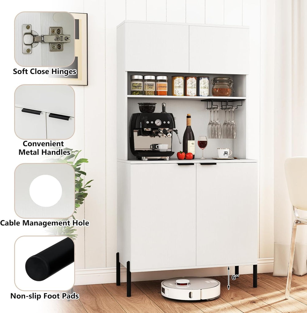 LOKO 64.5” Tall Kitchen Pantry Cabinet, Buffet Sideboard with Charging Statio...