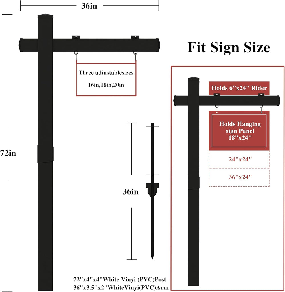 Vinyl PVC Real Estate Sign Post 6' Tall (Connected type), Black Realtor Y...