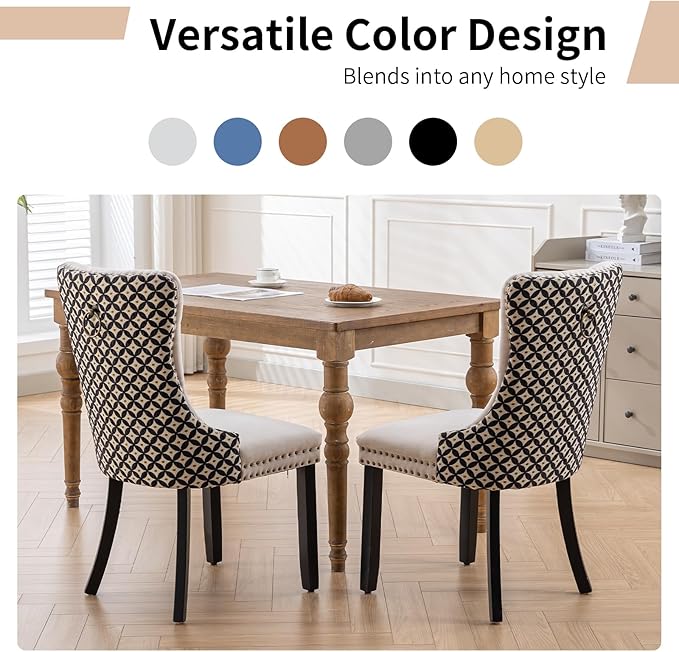 Modern Dining Chairs Set of 4, Tufted Upholstered Dining Chair with Solid Woo...
