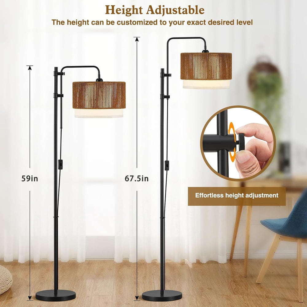 GyroVu Rattan Floor Lamp for Living Room, Adjustable Height Standing Lamp