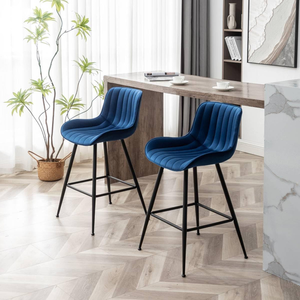 Blue Bar Stools Set of 2, Luxury Counter Height Barstools 24-Inch