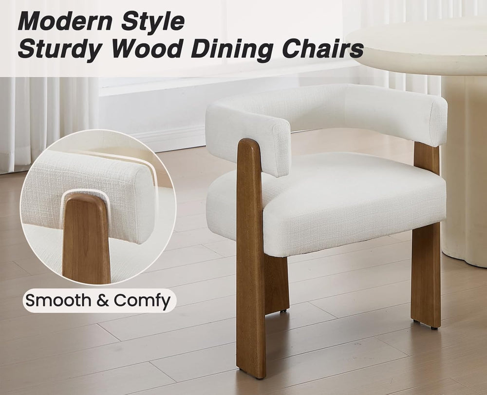 Shunzhi White Barrel Dining Chairs Set of 2 Modern Upholstered Dining Room Ch...