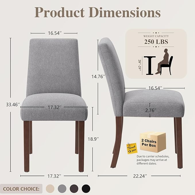 Dining Chairs Set of 2, Modern Dining Room Chairs with Wooden Legs, Upholster...