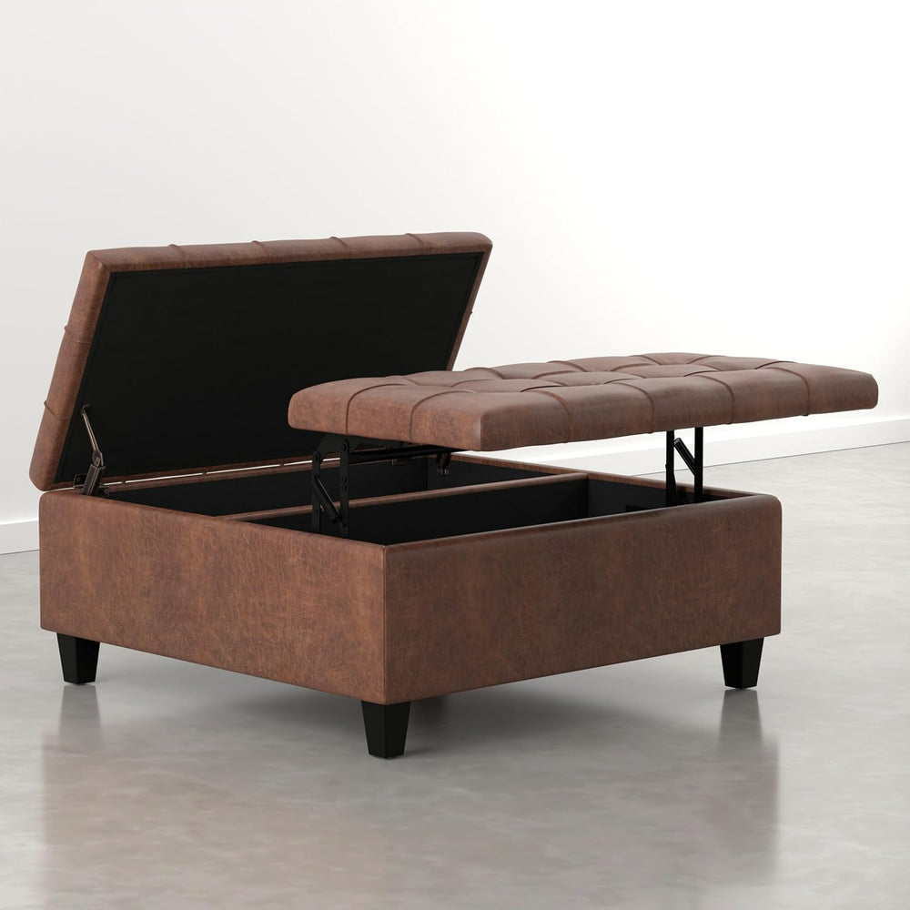 SIMPLIHOME Harrison Coffee Table Storage Ottoman - 36 inch Wide Upholstered V...