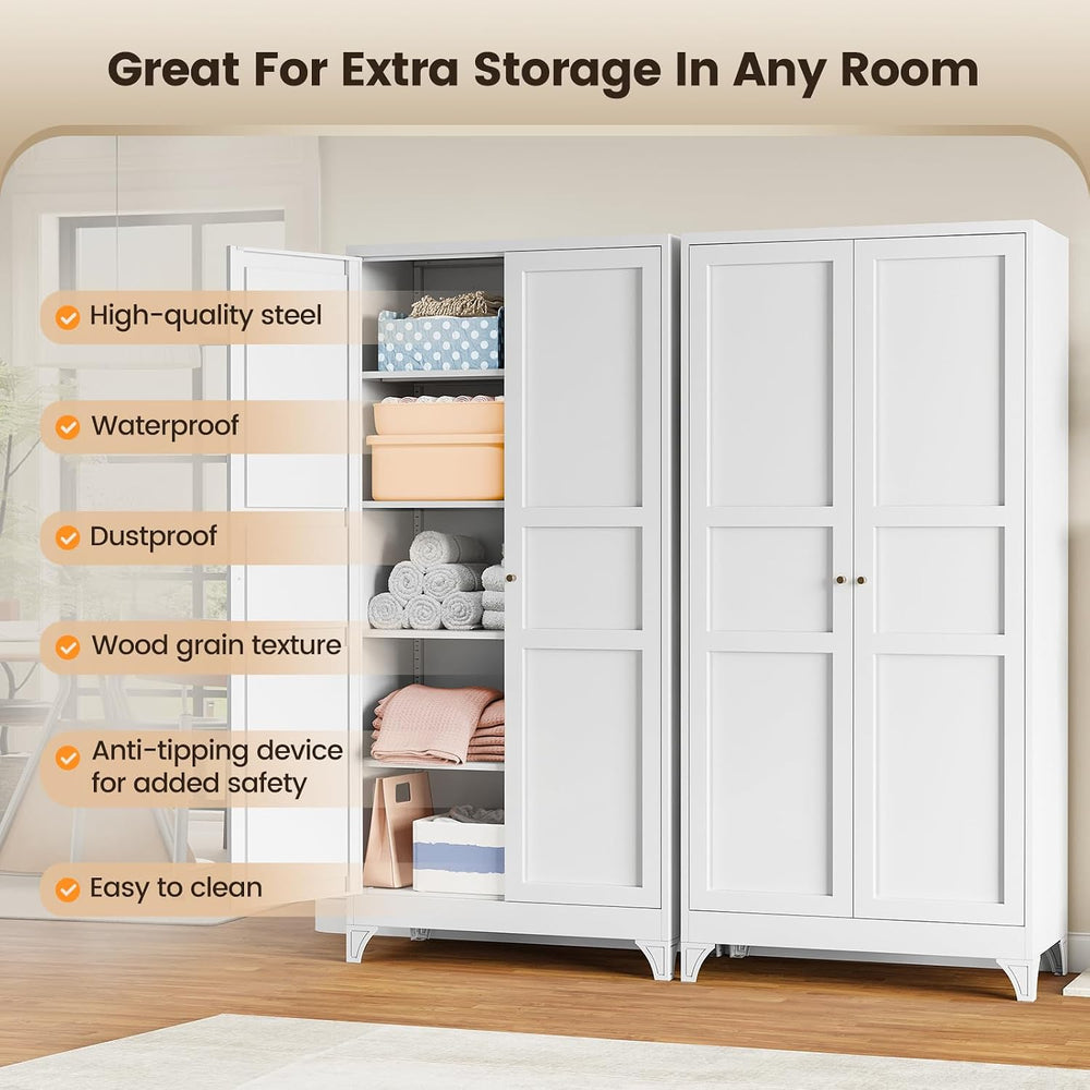 Yizosh Metal Storage Cabinet Kitchen Pantry Cabinet 4 Adjustable Shelves Kitc...