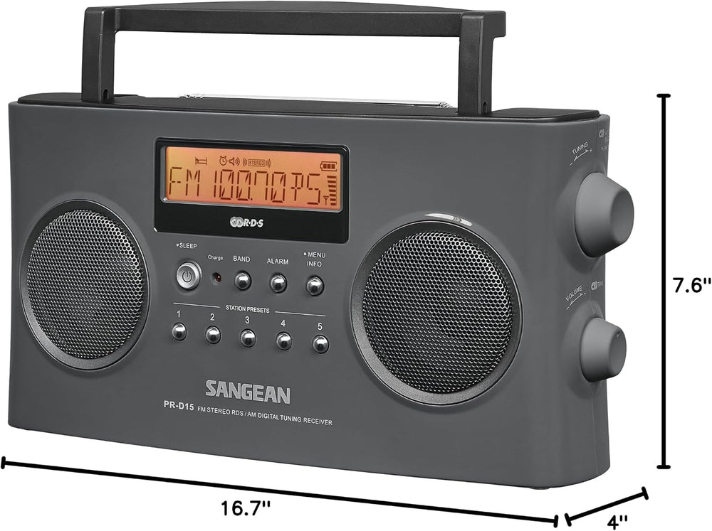 Sangean PR-D15 Digital Portable Stereo RDS Receiver Gray