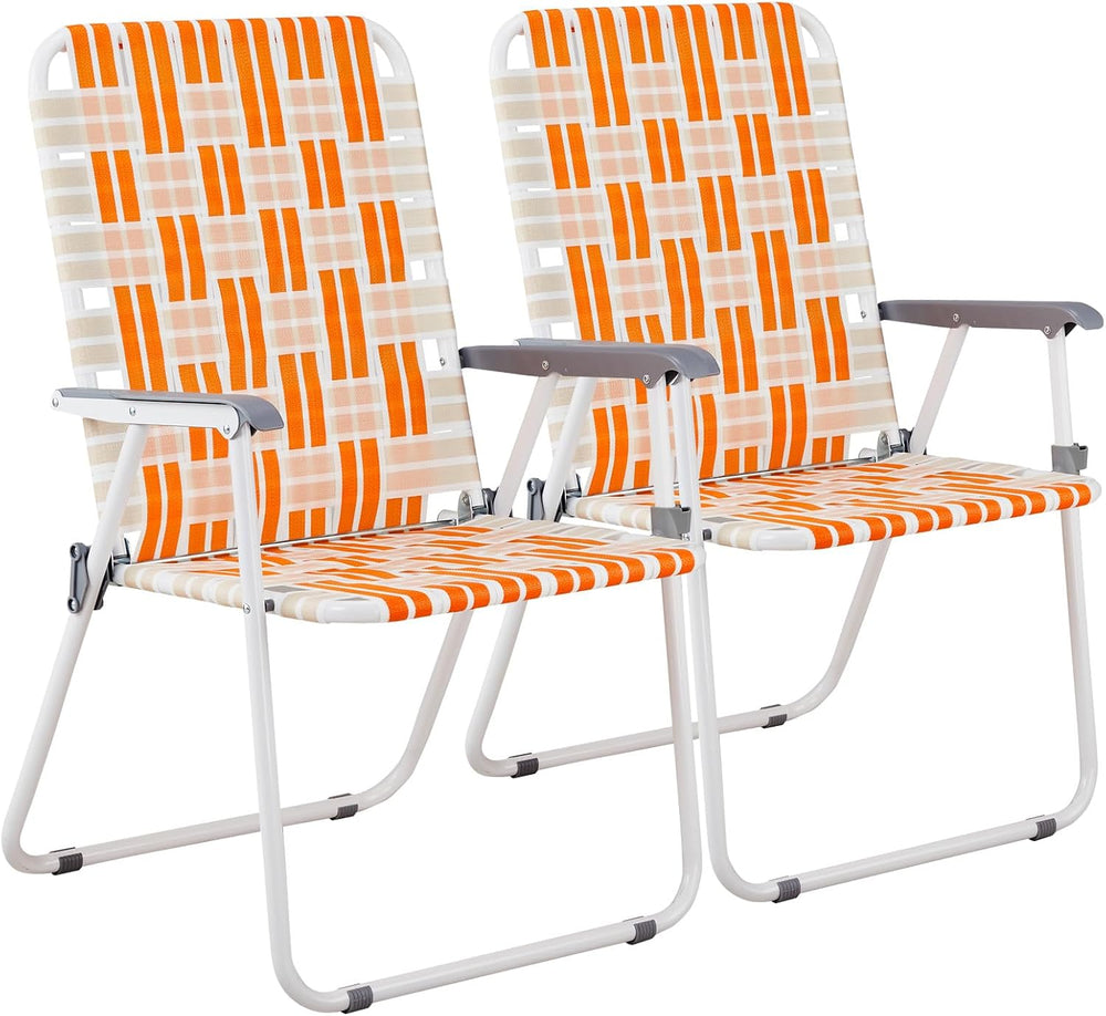 Folding Webbed Oversized Lawn Chairs Set of 2, 260 LBS High Beach Chair for A...