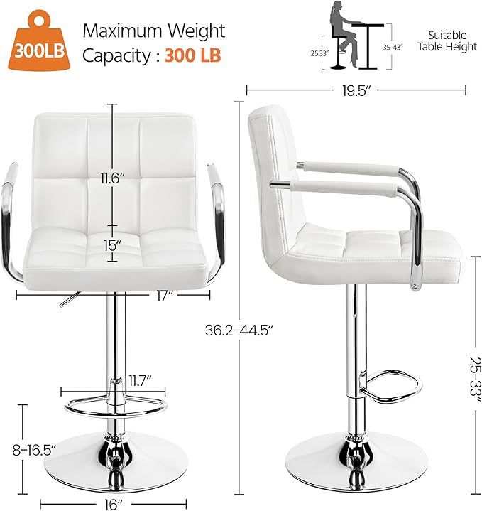 Yaheetech Bar Stools, PU Leather Adjustable Swivel Barstools, Hydraulic Kitch...