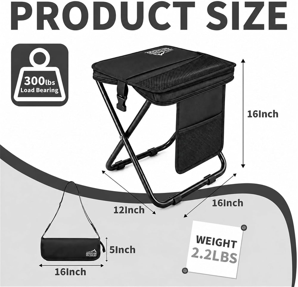 16" Extra Large Portable Folding Stool for Adults, Camping Collapsible Seat