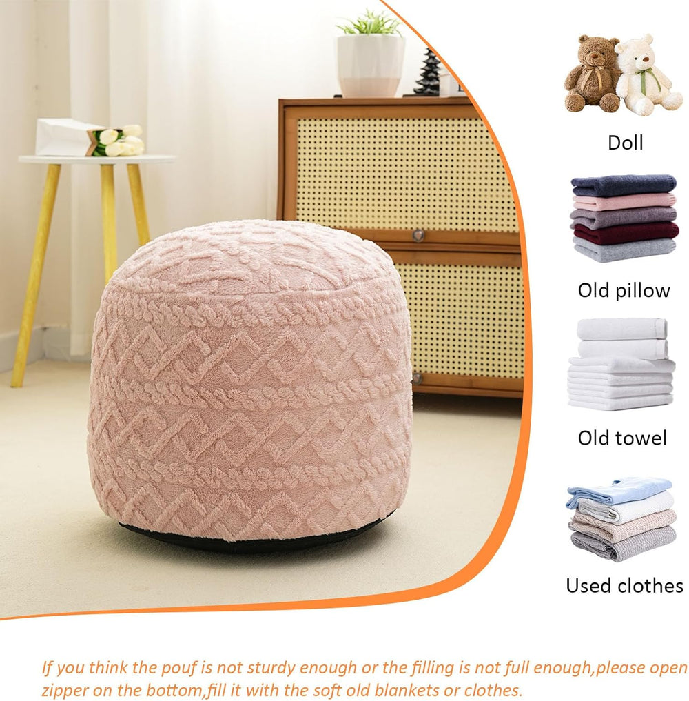 Round Stuffed Pouf Ottoman, Corduroy Poufs with Foam Chunk Filling, Furry and...