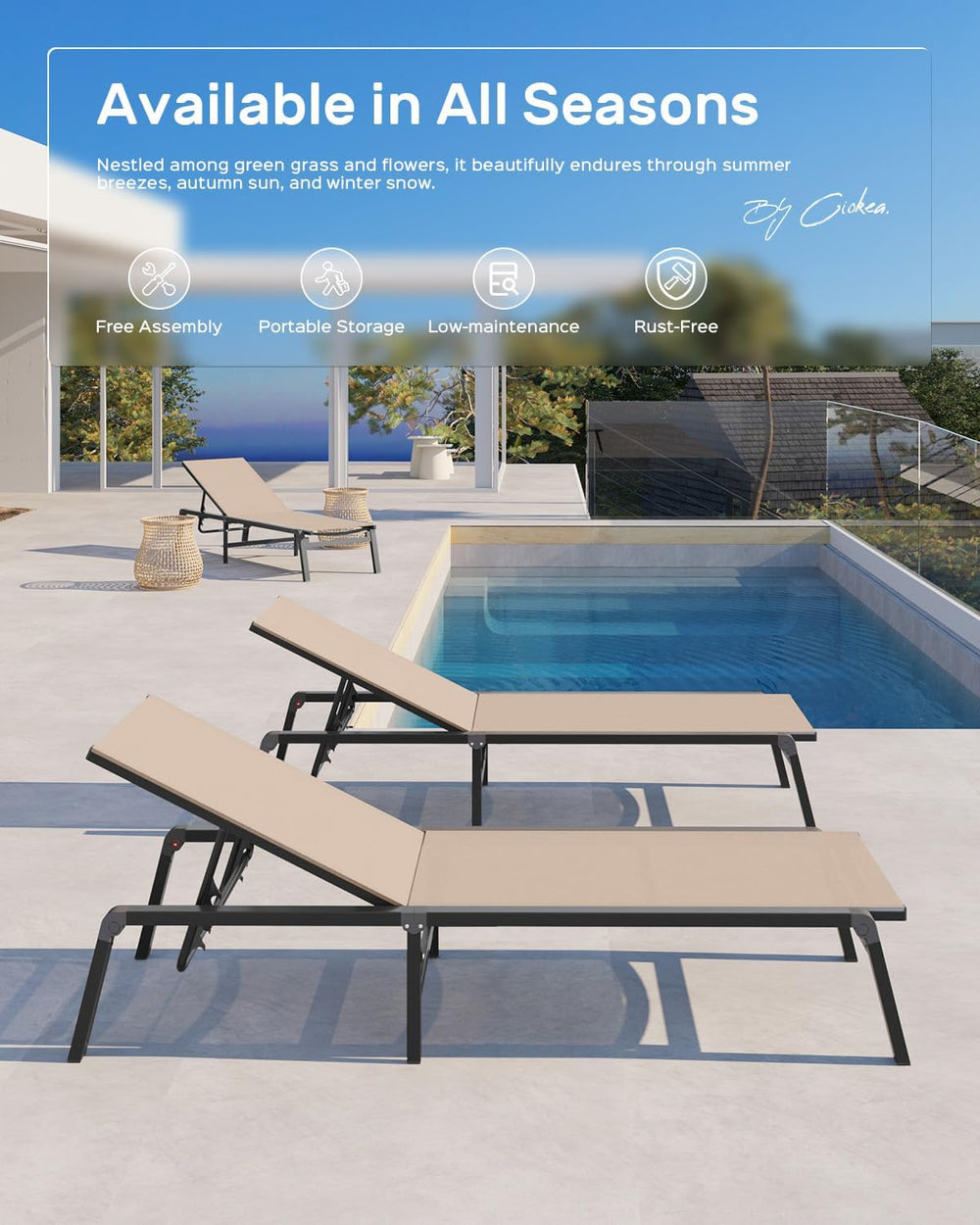 Ciokea Aluminum Chaise Lounge Ourdoor - Foldable & Assemble Free Outdoor ...