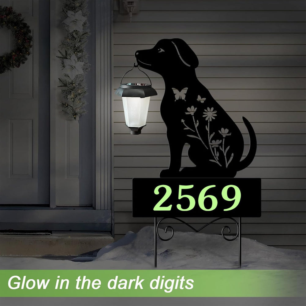Solar House Numbers for Outside,Metal Dog Address Signs for Houses Yard