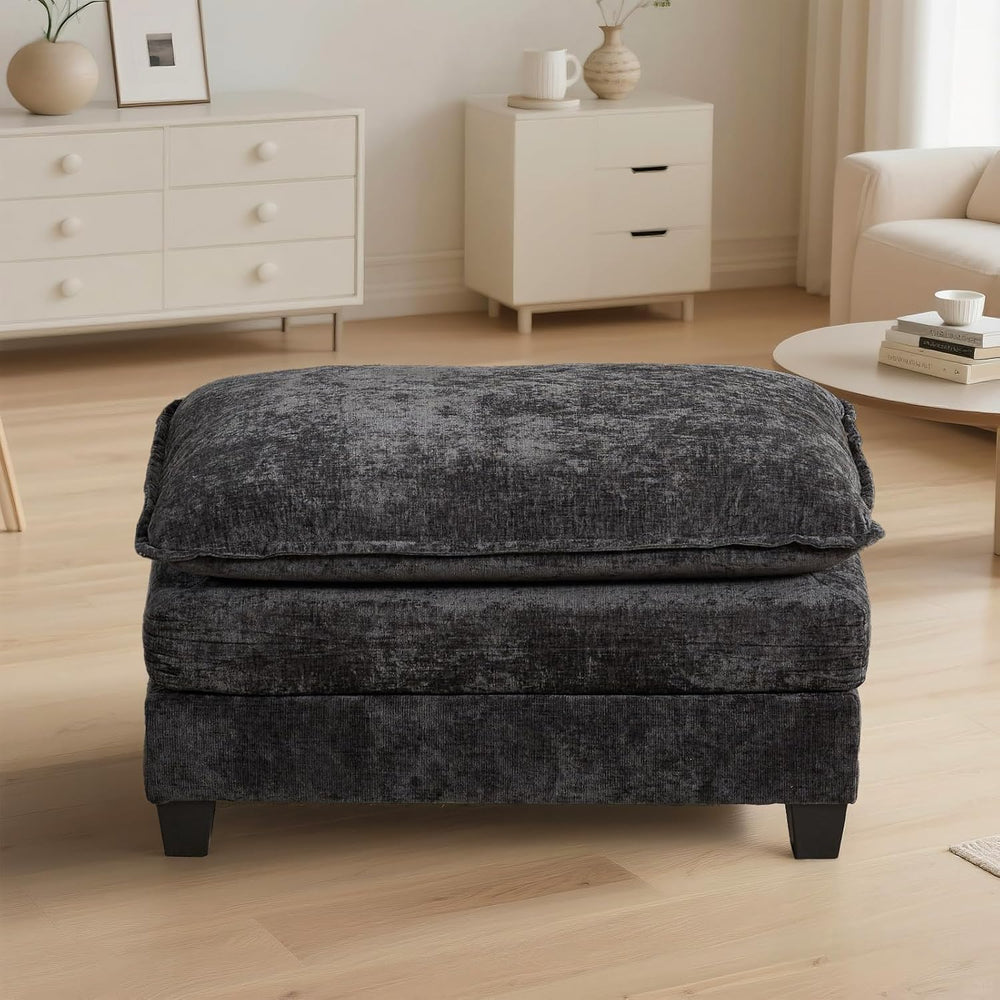 Chenille Upholstered Ottoman Footstool with Cushion for Sectional Sofa Couch ...