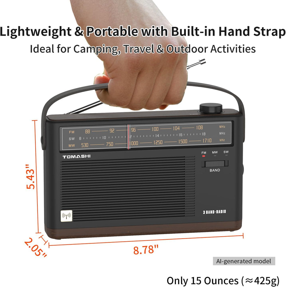 TOMASHI Portable AM FM SW Radio, Retro Transistor Radio, Type-C Charging