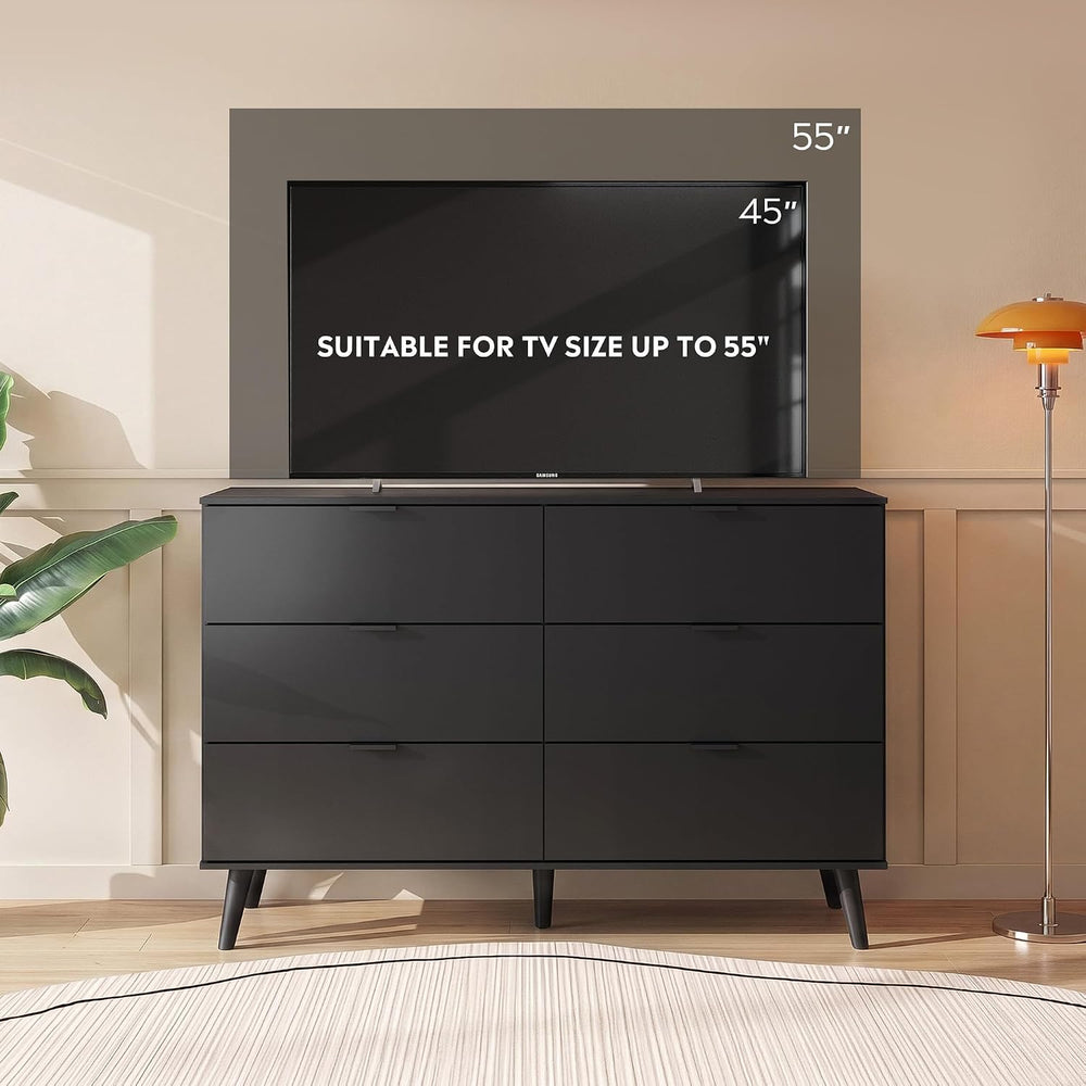 6-Drawer Moden TV Stand | Tall TV Console with Sturdy Metal Handles for Livin...