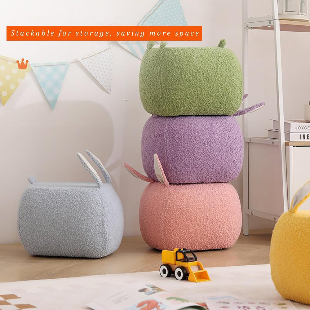 Teddy Fleece Pouf Ottoman, Rabbit Shaped Footstool Upholstered Sofa Foot Rest...