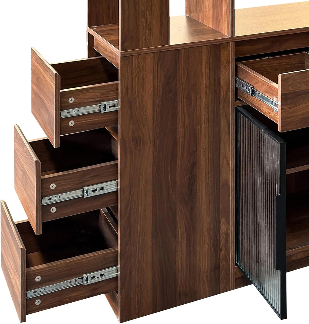 JOYSOURCE Tall Kitchen Hutch Cabinet with Side-Access Shelves & Drawer Fr...