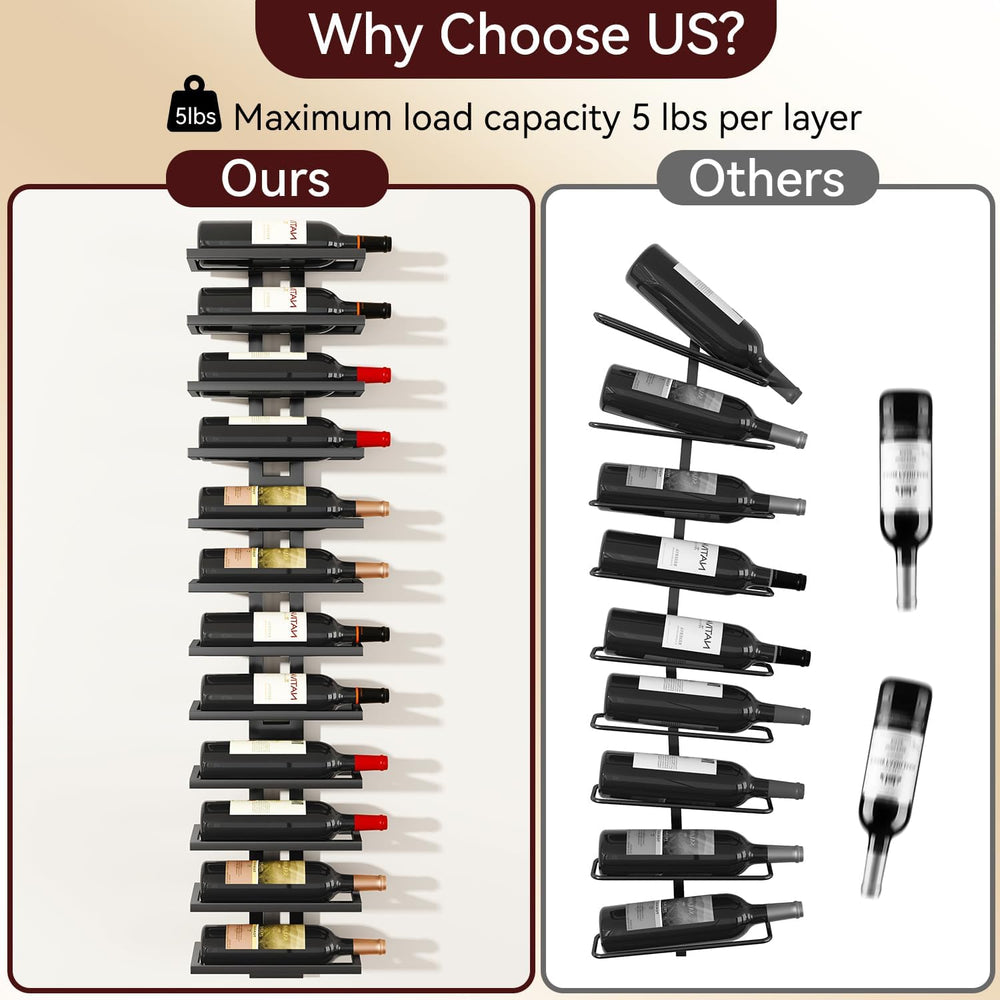 IBUYKE Wall Mounted Wine Rack 12 Bottle,Metal Storage Rack,Black TMJ909B | Wi...