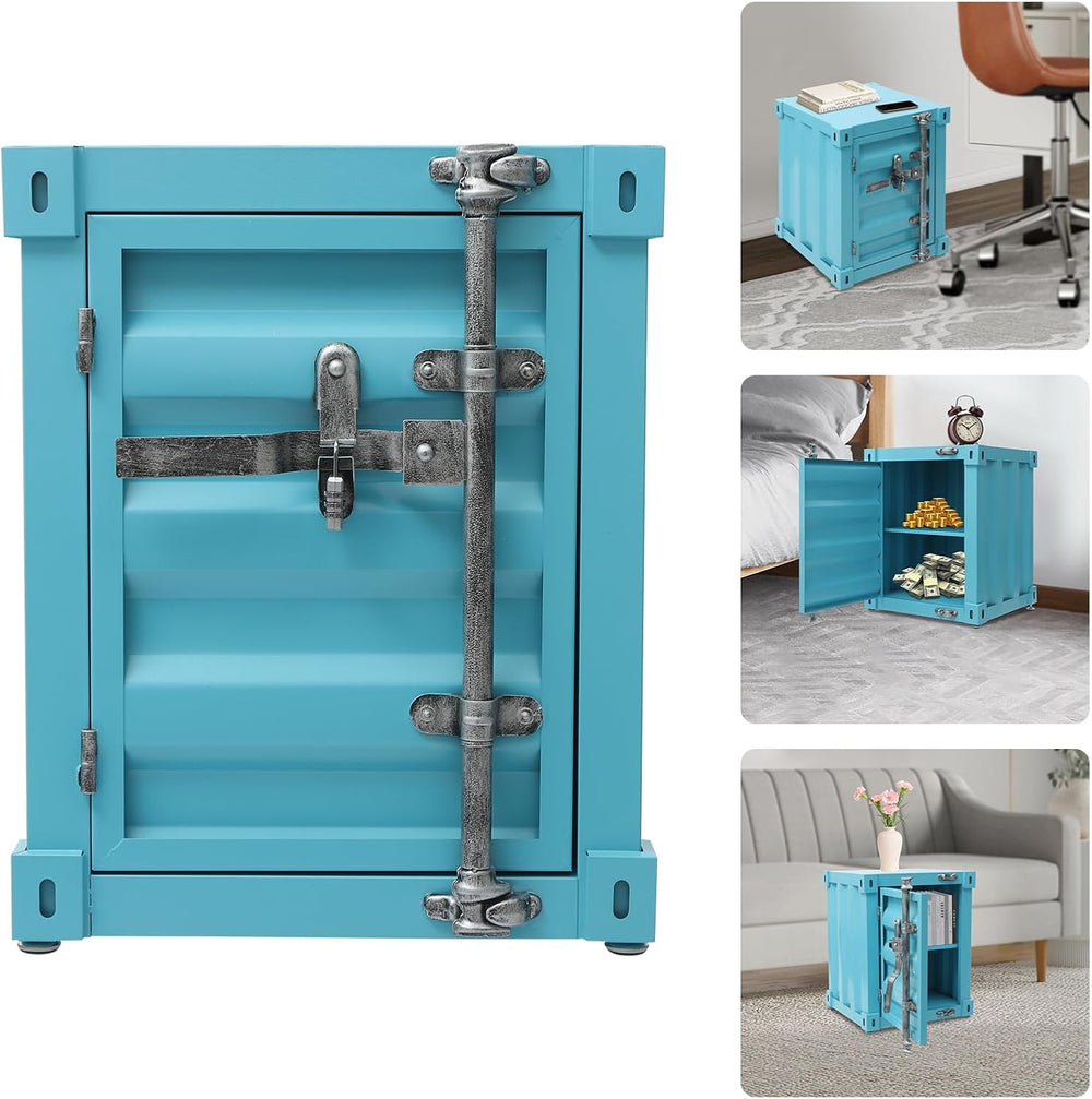 DouSeiAi Industrial Style End Table, Metal Shipping Container Side Table Indu...
