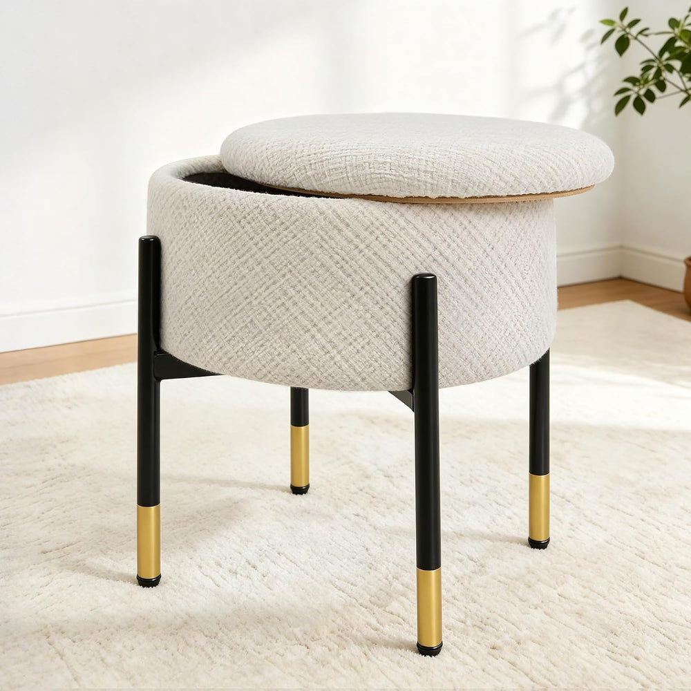 CAROLMADE Round Ottoman with Storage, Velvet Makeup Vanity Stool, Small Ottom...