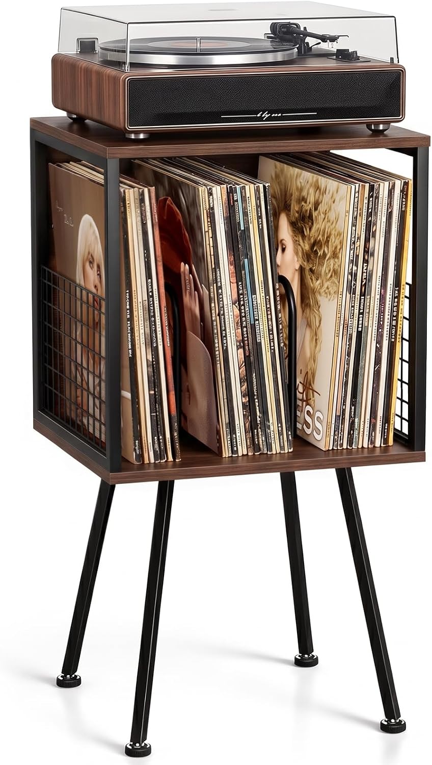 Faesun Record Player Stand with Storage Holds 100+ Vinyl Records, Industrial ...