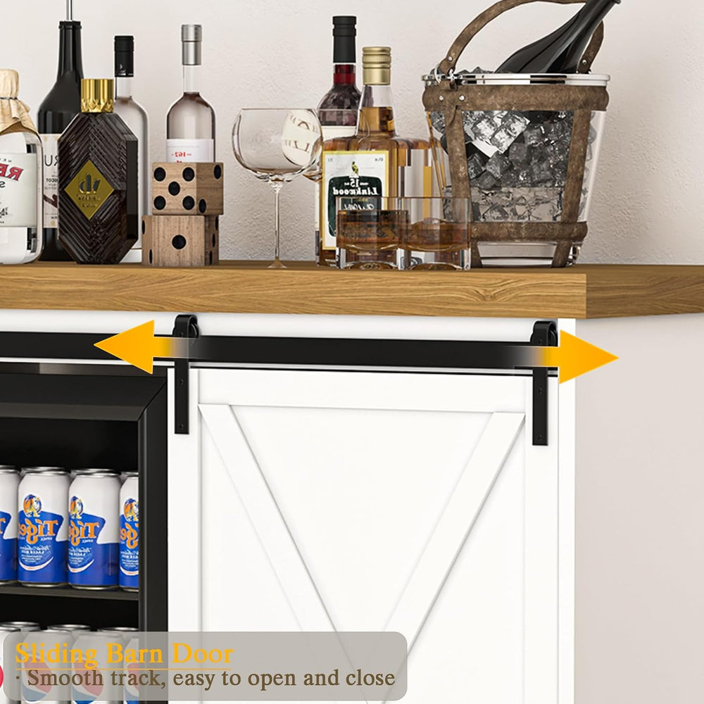 Coffee Bar Cabinet with Mini Fridge Space, 49.2 inch Farmhouse Kitchen Buffet...