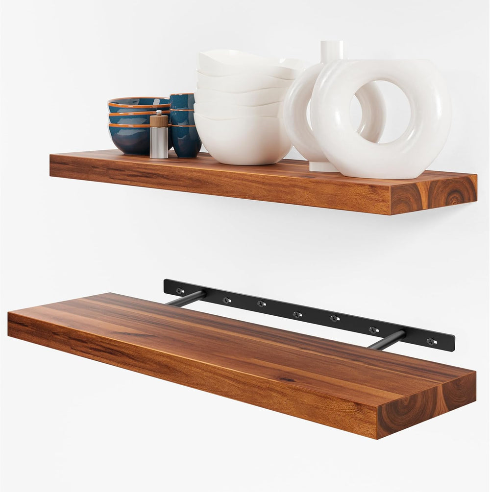 BATODA Set of 2 24" Acacia Wood Floating Shelves Wall Mounted – Rustic F...