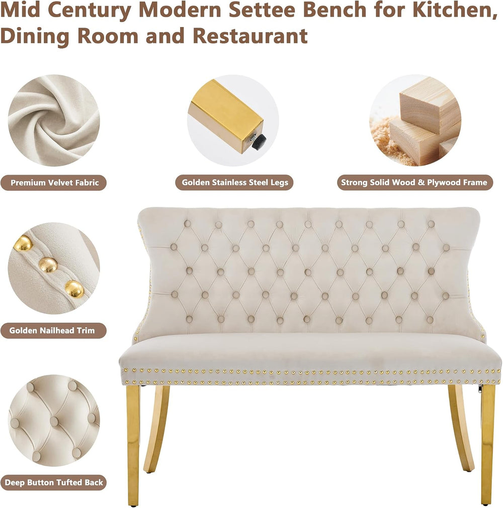 mikibama Luxury Settee Dining Bench with Back,Velvet Upholstered Banquette Be...