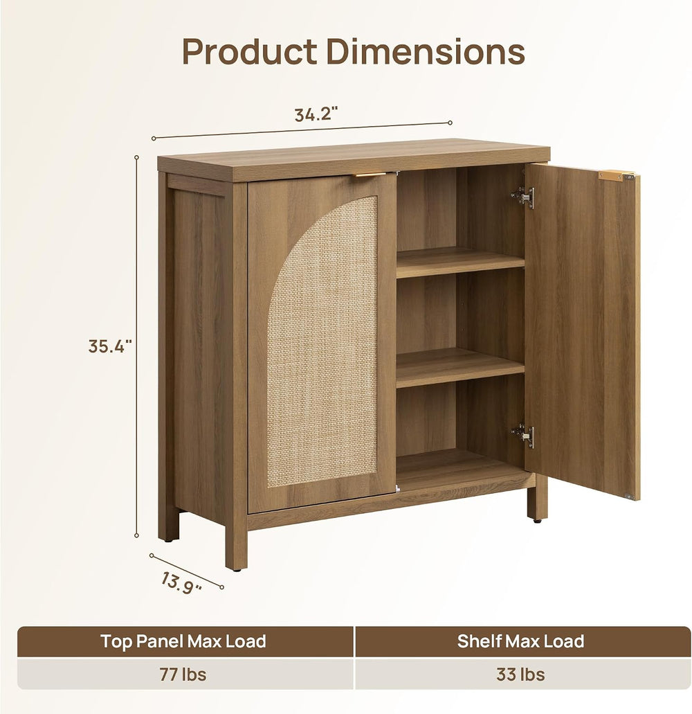 SICOTAS Rattan Sideboard Buffet Cabinet with Storage Credenza, 2 Arch Doors