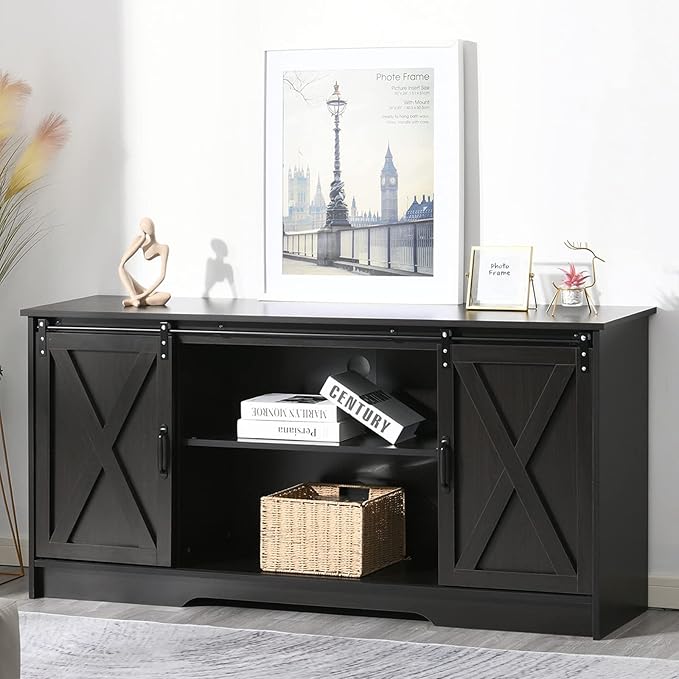 4 EVER WINNER Farmhouse TV Stand for 65 Inch TV, Espresso Entertainment Cente...