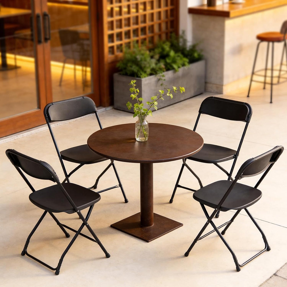 Black Folding Chairs 2 Pack, Plastic Folding Chairs for Outside, Heavy Duty F...