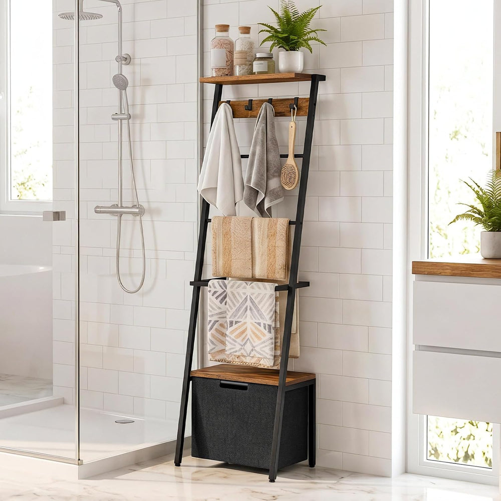 HOOBRO Blanket Ladder Bundle, 63.4" H Decorative Ladder Shelf with Hooks...