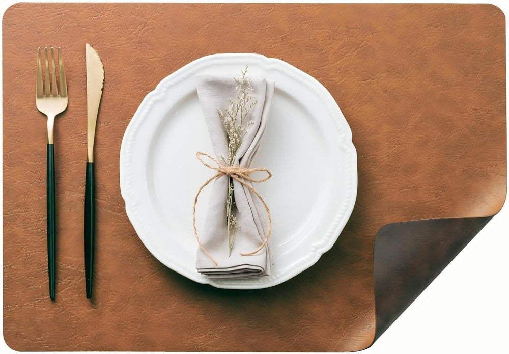 DOLOPL Placemats Set of 8, Reversible Dual-Color Faux Leather Place Mats