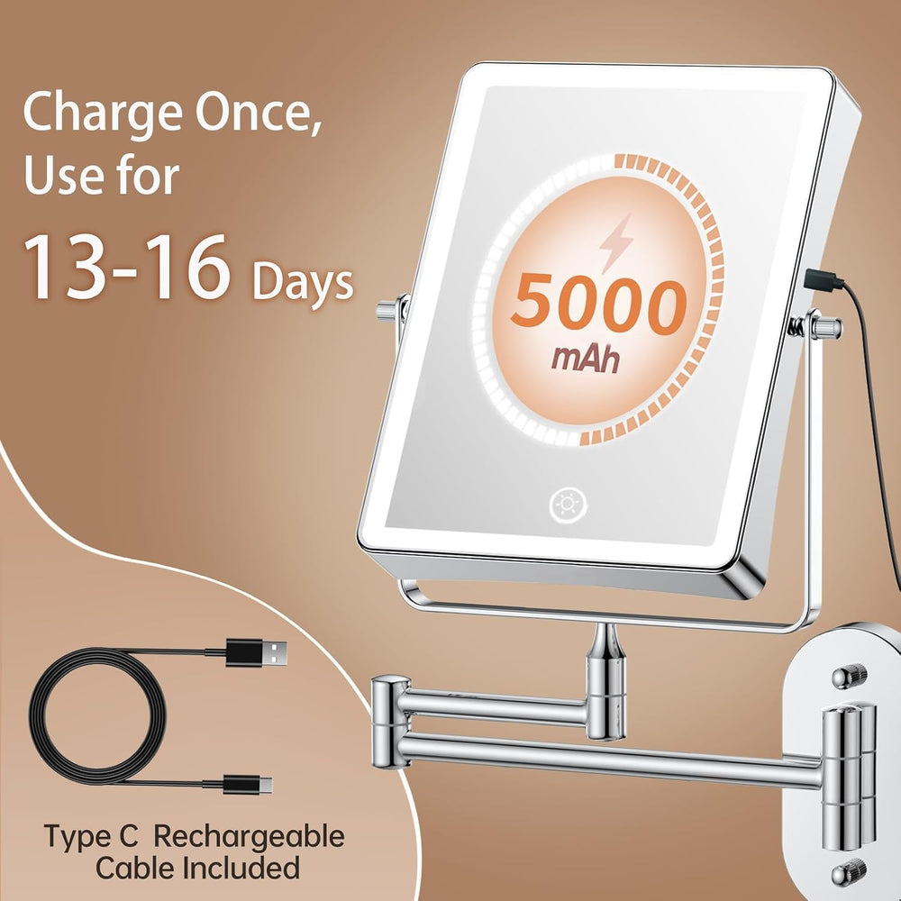 FASCINATE 8.7" 5000mAh Rechargeable Wall Mounted Makeup Mirror (Chrome)