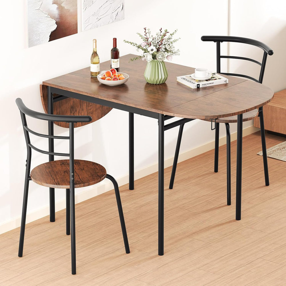 GOFLAME 3-Piece Drop Leaf Dining Table Set, Extendable Kitchen Breakfast Tabl...