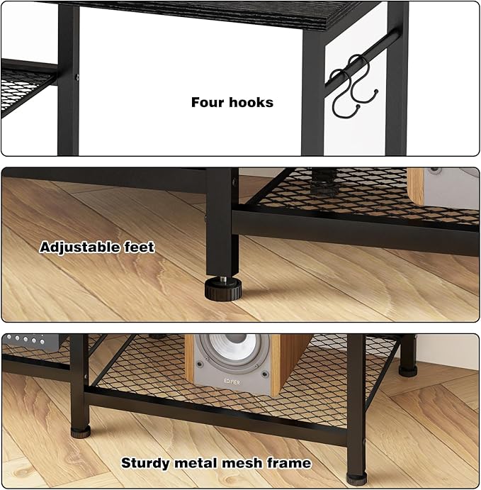 YGEOMER Black TV Stand Entertainment Center for 55 Inch TVs, with Charging St...